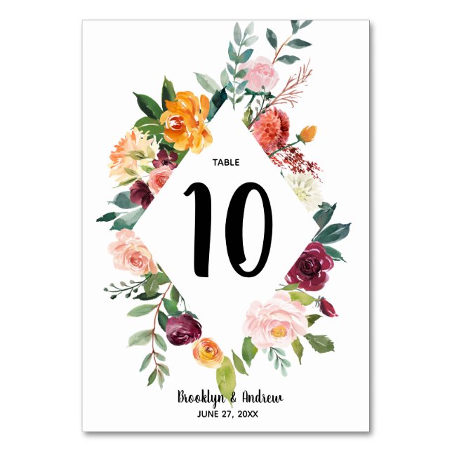 Schöne Fall-Blume Hochzeiten Tischnummern (Vorderseite)