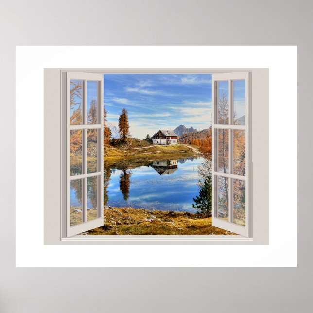 Schöne Fall Szene durch offenes Fenster betrachtet Poster (Vorne)
