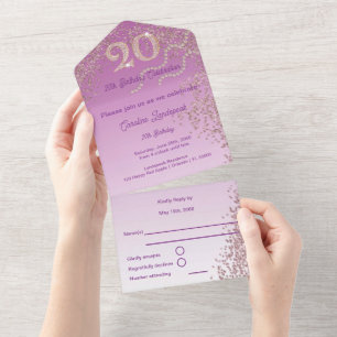 Schöne Falling Rose Gold Glitzer 20. Geburtstag All In One Einladung