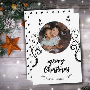 Schöne Familienfoto Schwarz Laub Frohe Weihnachten