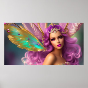 Schöne Fantasie magischer Schmetterling lila rosa Poster