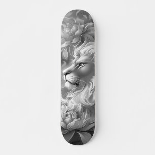 Schöne Fantasy Graustufen Löwe & Blumen Skateboard