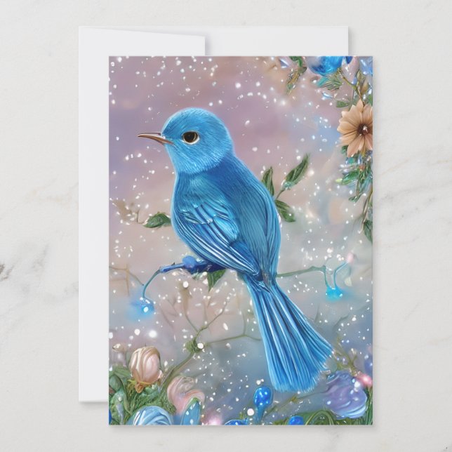 Schöne Fantasy Little Blue Bird Feiertagskarte (Vorderseite)