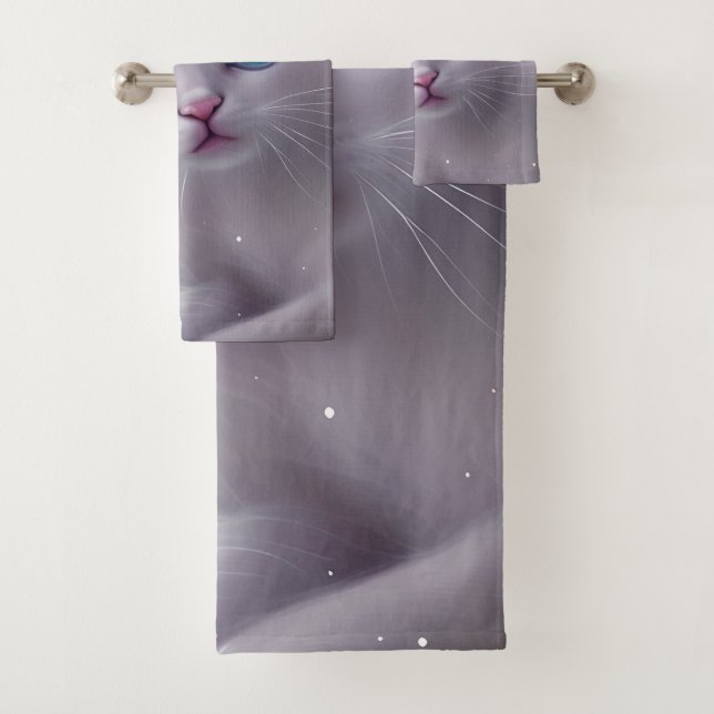 Schöne Fantasy White Fluffy Cat Badhandtuch Set (Insitu)