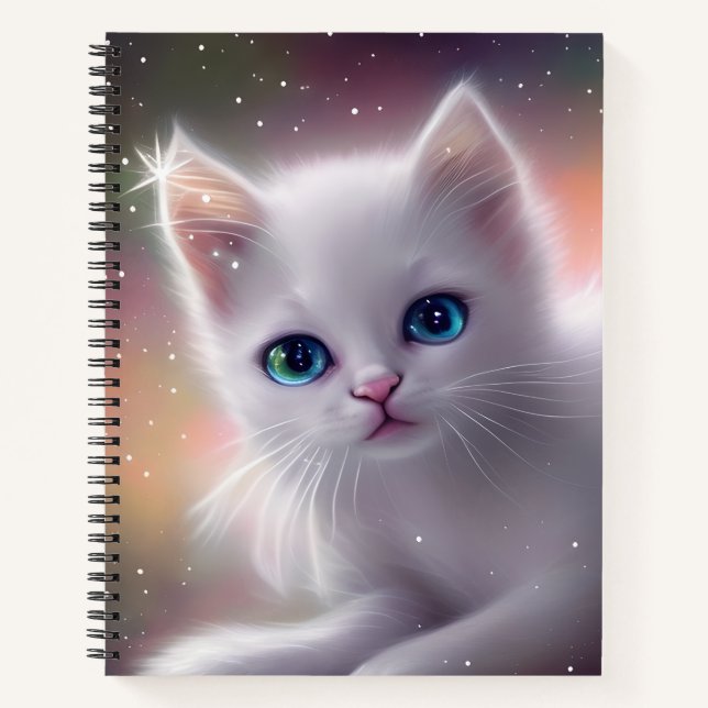 Schöne Fantasy White Fluffy Cat Notizbuch (Vorderseite)