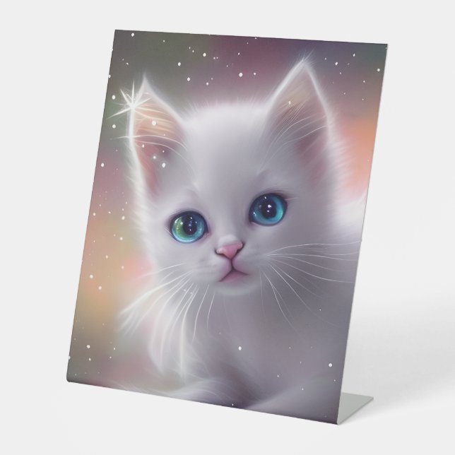 Schöne Fantasy White Fluffy Cat Sockelschild (Vorderseite)