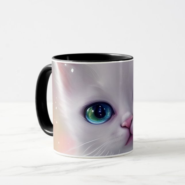 Schöne Fantasy White Fluffy Cat Tasse (Vorderseite Links)