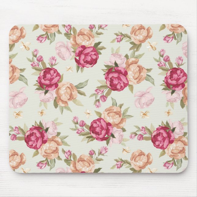 Schöne Farb-Pfingstrosenmuster auf Grün Mousepad (Vorne)