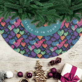 Schöne Farben Herzens Weihnachten Wasserfarbe Polyester Weihnachtsbaumdecke