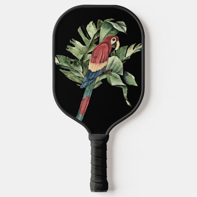 SCHÖNE, FARBENFARBENE PARROT KUNSTTROPISCHE BLÄTTE PICKLEBALL SCHLÄGER (Vorderseite)