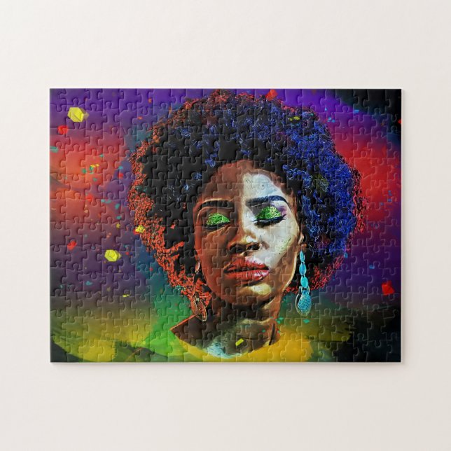 Schöne farbenfrohe afrikanische Lady w/Afro Puzzle (Horizontal)