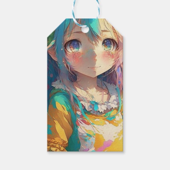 Schöne farbenfrohe Anime Girl Geschenkanhänger (Vorderseite)