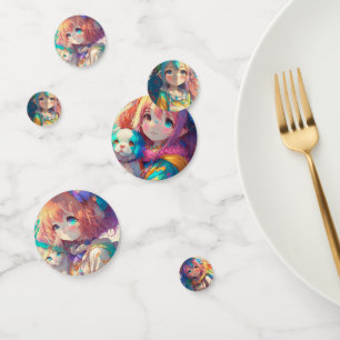 Schöne farbenfrohe Anime Girl Konfetti
