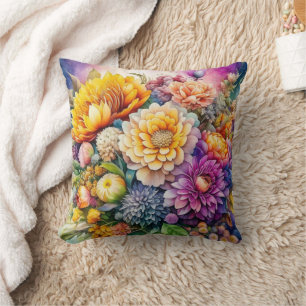 Schöne farbenfrohe Aquarell-KI-Kunstblumen  Kissen