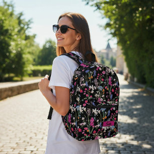 Schöne farbenfrohe Blumenelemente Schwarz Benutzer Bedruckter Rucksack