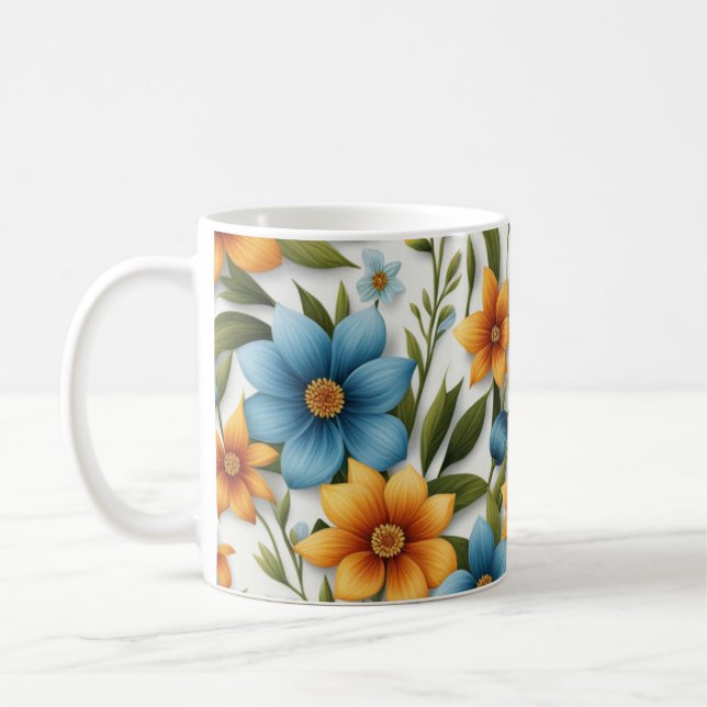 Schöne farbenfrohe Blumenmuster Frühlingsblumen Kaffeetasse (Links)