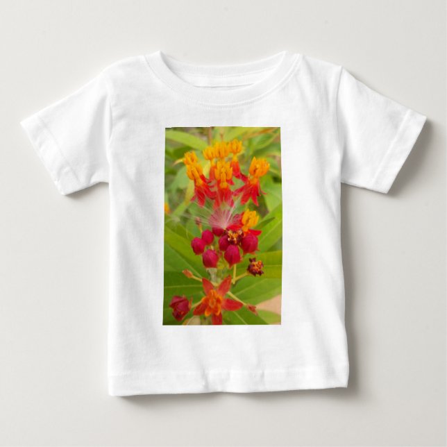 Schöne, farbenfrohe Blüte mit Milkweed Art Printin Baby T-shirt (Vorderseite)