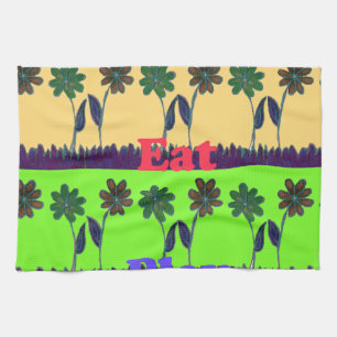 Schöne farbenfrohe Eat Love Play Text Floral Pop Geschirrtuch