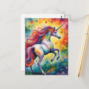 Schöne farbenfrohe Fantasy Einhorn Postkarte