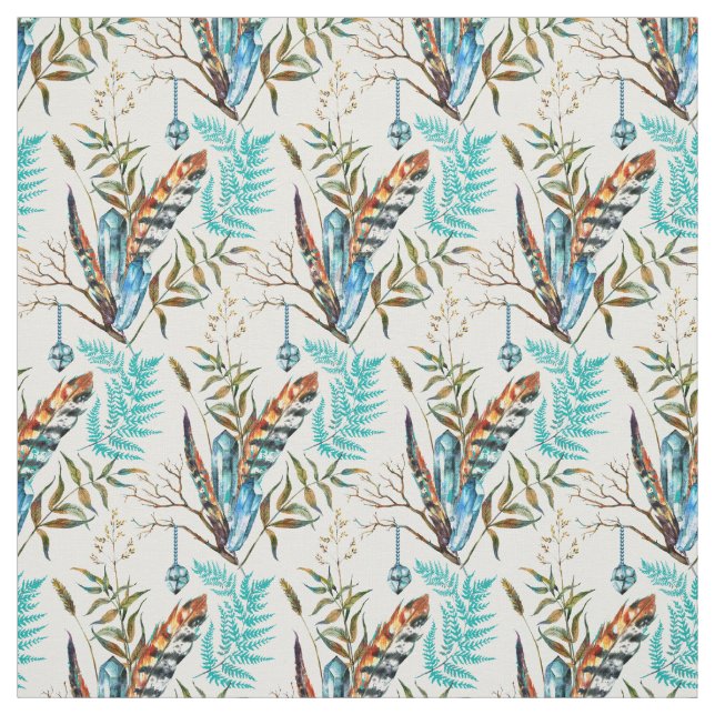 Schöne, farbenfrohe Federn mit blauen Kristallen Stoff (Muster)