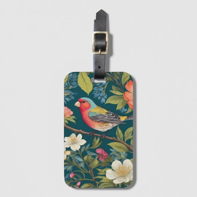 Schöne farbenfrohe Finch Bird Botanisch Gepäckanhänger (Vorderseite Vertikal)