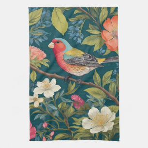 Schöne farbenfrohe Finch Bird Botanisch Geschirrtuch