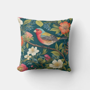 Schöne farbenfrohe Finch Bird Botanisch Kissen