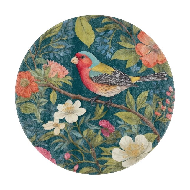 Schöne farbenfrohe Finch Bird Botanisch Schneidebrett (Vorderseite)