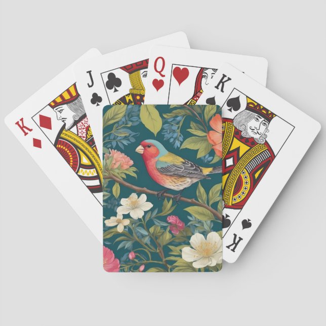 Schöne farbenfrohe Finch Bird Botanisch Spielkarten (Rückseite)