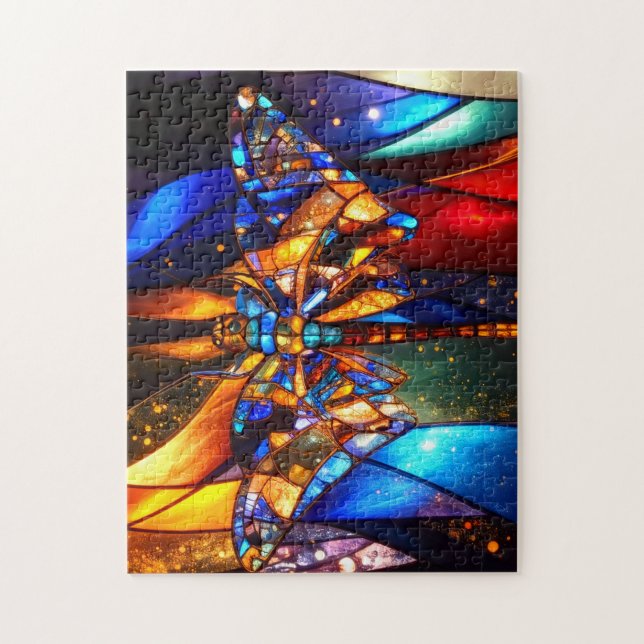 Schöne farbenfrohe glänzende geflügelte Libelle Puzzle (Vertikal)