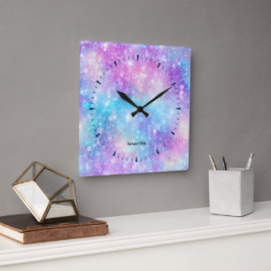 Schöne farbenfrohe glitzernde Hintergrund Quadratische Wanduhr