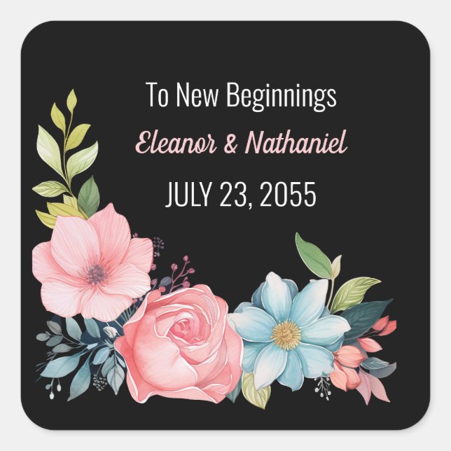 Schöne farbenfrohe Hochzeit der Flora Quadratischer Aufkleber (Vorderseite)