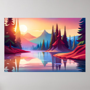 Schöne farbenfrohe Landschaft Poster
