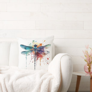 Schöne farbenfrohe Libelle in Aquarell Kissen