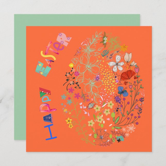 Schöne farbenfrohe Osterkarte für Eierflora (Vorne/Hinten)