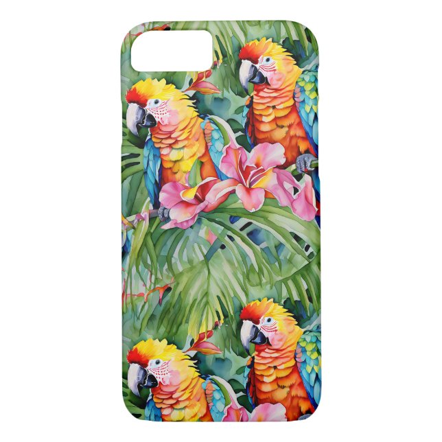 Schöne farbenfrohe Papageien und tropische Blume Case-Mate iPhone Hülle (Rückseite)