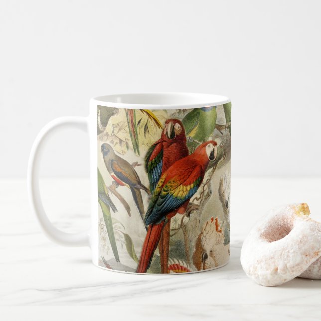 Schöne, farbenfrohe tropische Vogelparrots Kaffeetasse (Mit Donut)