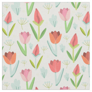 Schöne farbenfrohe Tulips mit Blättern Stoff