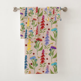 Schöne farbenfrohe Wildblume, Biene, Lady Bug Badhandtuch Set