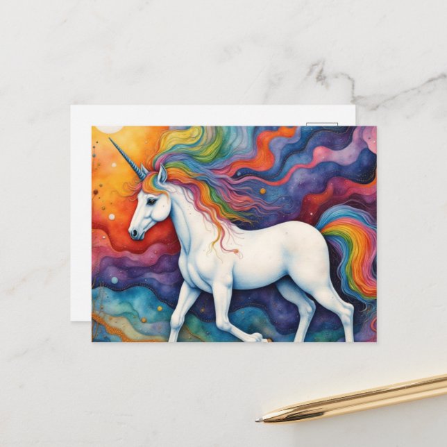 Schöne Farbige Einhorn-Fantasy Postkarte (Vorderseite/Rückseite Beispiel)