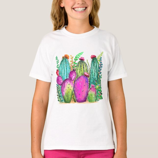 Schöne Farbkaktus-Blume - Farblich Gezeichnet  T-Shirt (Vorderseite)