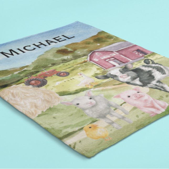 Schöne Farmtiere Aquarellstall Monogramm Fleecedecke (Von Creator hochgeladen)