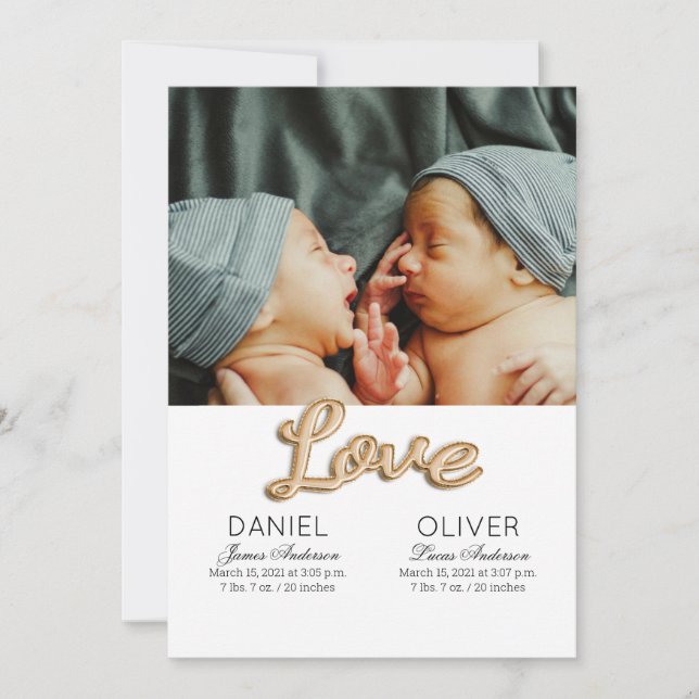 Schöne Feather Birth Ankündigung Twins (Vorderseite)