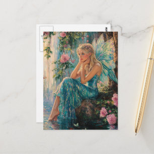 Schöne Fee am Wasserfall Postkarte
