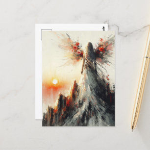 Schöne Fee auf dem Berg bei Sonnenaufgang Postkarte