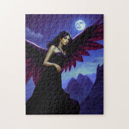 Schöne Fee auf dem Berg mit dem Mond Puzzle