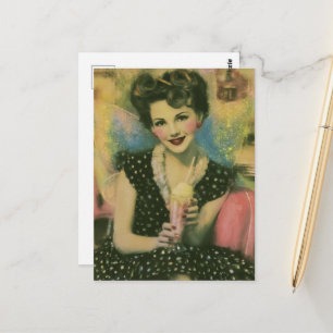 Schöne Fee der 1950er Jahre in der Eisdiele Postkarte