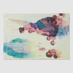 Schöne Fee mit Kindern Vintage Illustration Seidenpapier