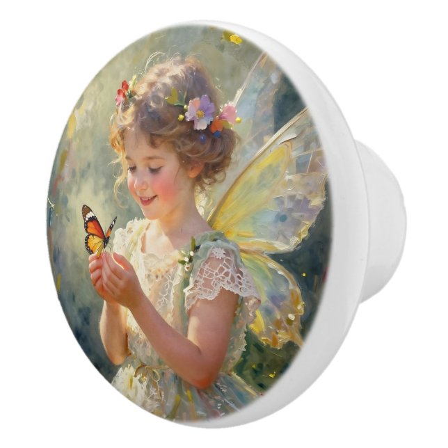 Schöne Fee mit Schmetterling|Märchen Keramikknauf (Rechts)
