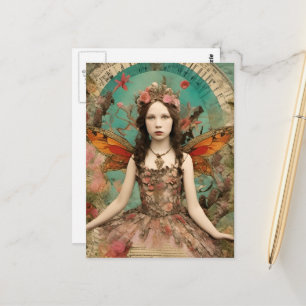 Schöne Feen-Vintage-Mixed-Media-Collage Postkarte